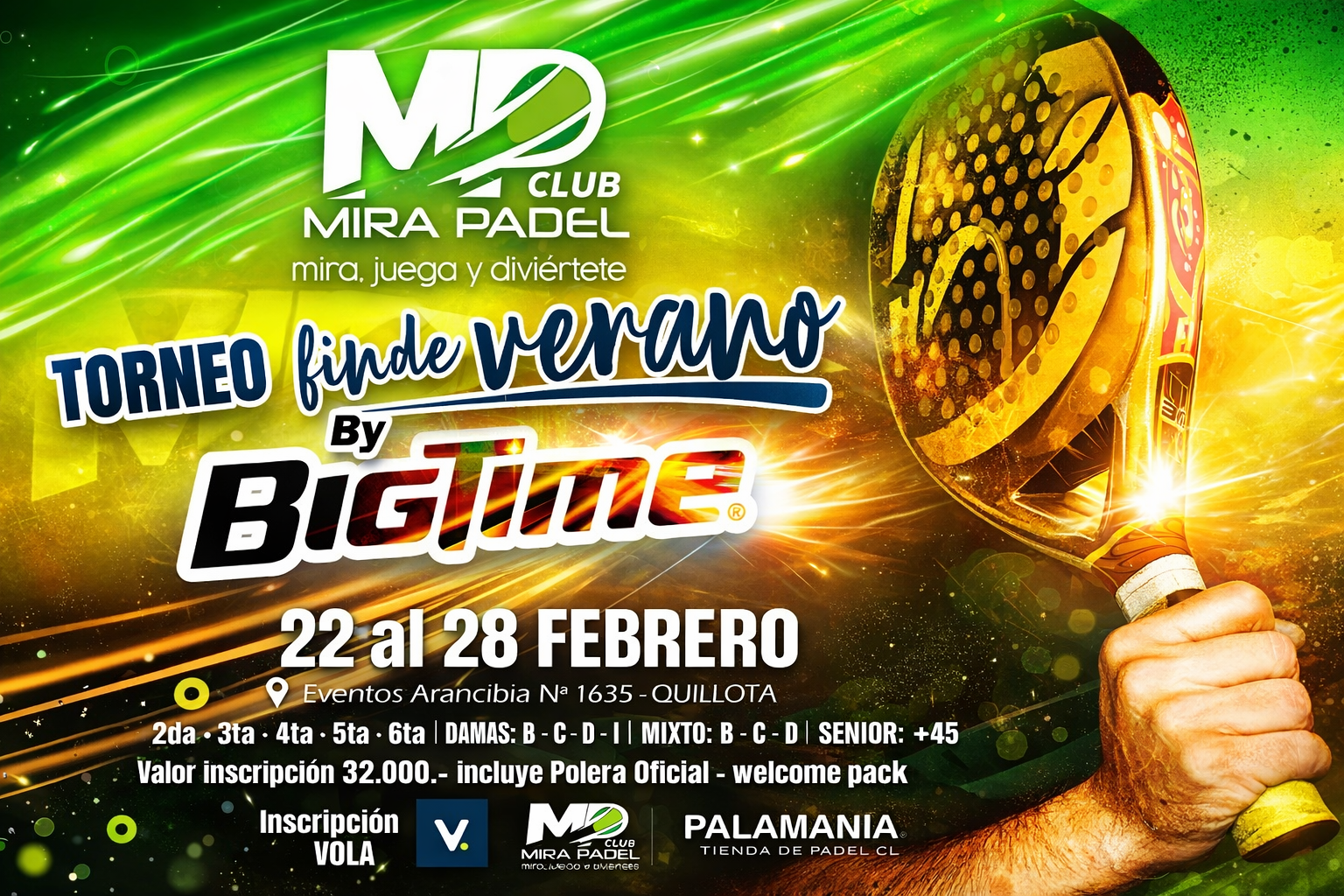 Inscripción Torneo Verano BIGTIME Mirapadel Febrero 2026